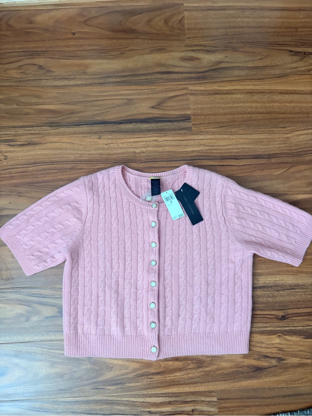Magaschoni Blush Pink Cable-Knit Short Sleeve Cardigan